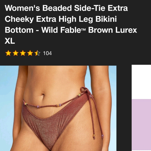 XL Wild Fable Women's Beaded Side-Tie Extra Cheeky High Leg Bikini Bottom Brown - Picture 2 of 4